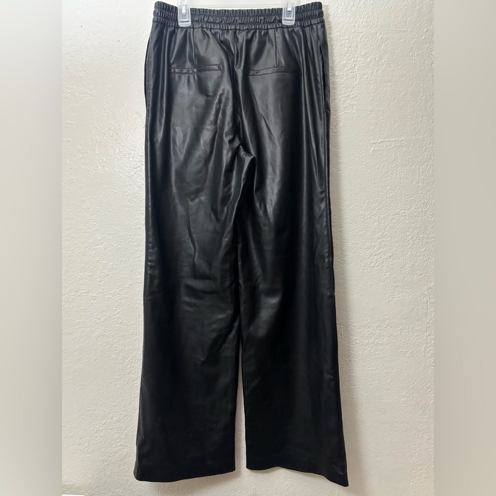 Zara Black Faux Leather Wide-Leg Pants - Picture 7 of 10